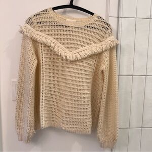 Sezane Cream Fringe Sweater